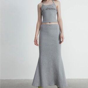 Grey Knit Maxi Skirt - Sleek Slim-Flare Women's Skirt